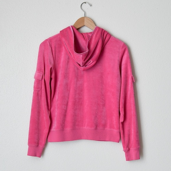 BCBGMaxAzria Pink Velour Logo Hoodie Size Small - Picture 5 of 8